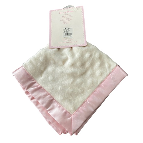 Vitamins Baby White Pink satin border security blanket 15" X 15" - Picture 2 of 5